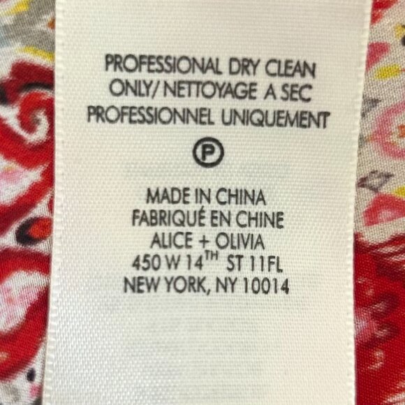 Alice + Olivia Willa Silk Piped Trim Print Blouse Red Multi Designer S - Picture 9 of 12